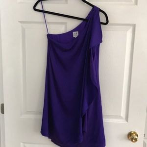 Halston Heritage One Shoulder Ruffled Silk Dress